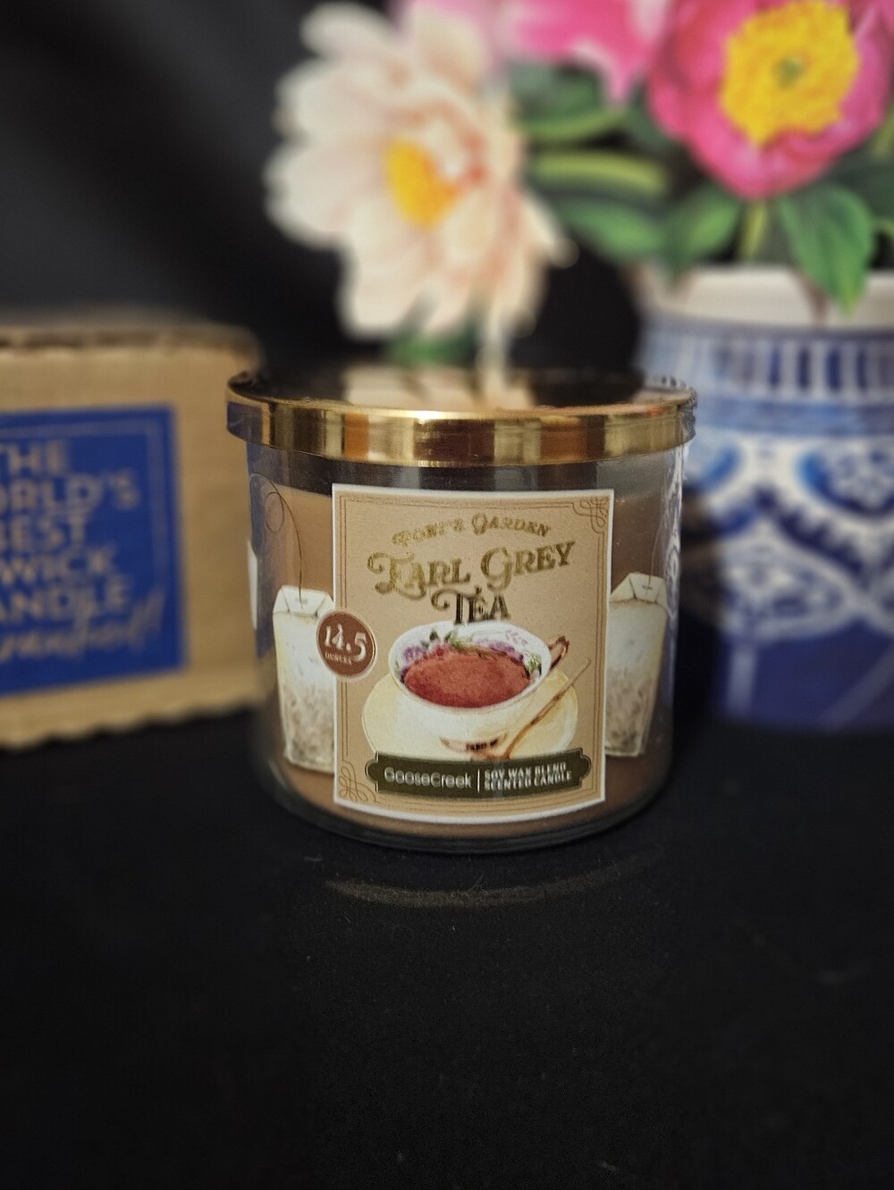 NWT Goose Creek Earl Grey Tea 3-wick Candle - Brown & White